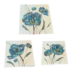 Set of Three Blue Lotus Canvas Wall Art